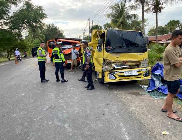 Tabrakan Beruntun Tiga Truk Pasir di Oebelo, Satlantas Polres Kupang Lakukan Olah TKP dan Amankan Jalur Trans Timor