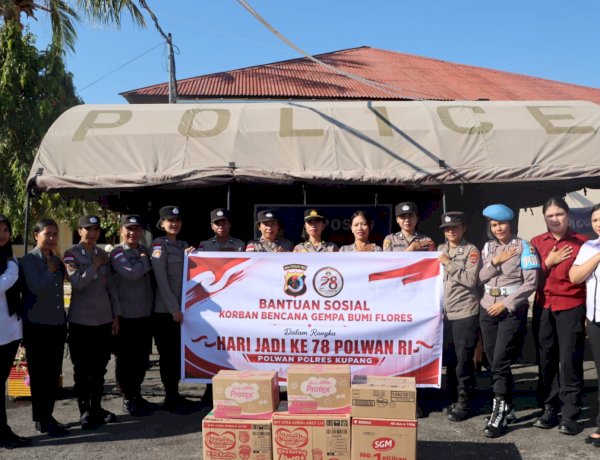 Sambut HUT Polwan ke-78, Polwan Polres Kupang Galang Bantuan untuk Korban Flores dan Anjangsana ke Purnawirawan
