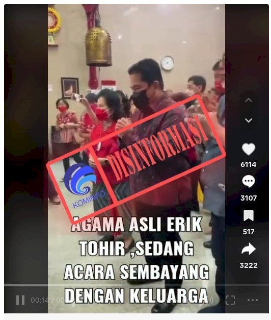 [Disinformasi] Erick Thohir Ketum PSSI Sembahyang di Vihara Jakarta