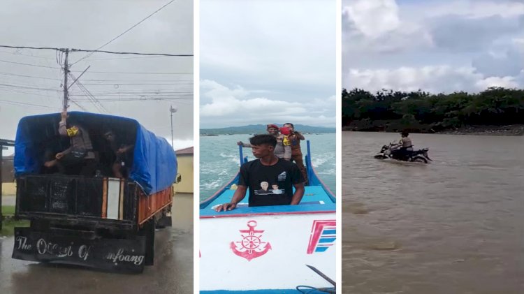 Suka Duka Personil Polres Kupang Arungi Banjir dan Hujan Menuju Lokasi Pengamanan TPS